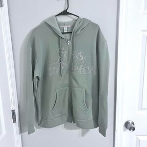 ✨20% Off Sale✨light sage bedazzled Los Angeles graphic hooded sweatshirt